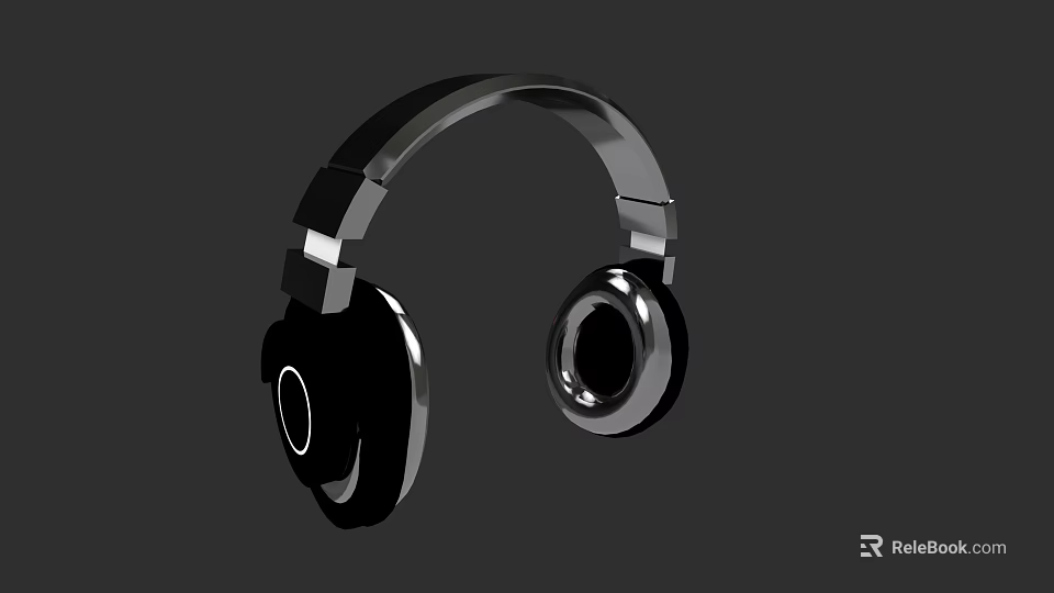 Black Over Ear Headphones With Metallic Headband And Round Earpads 3d model 