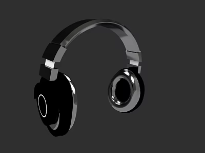 Black Over Ear Headphones With Metallic Headband And Round Earpads 3d model