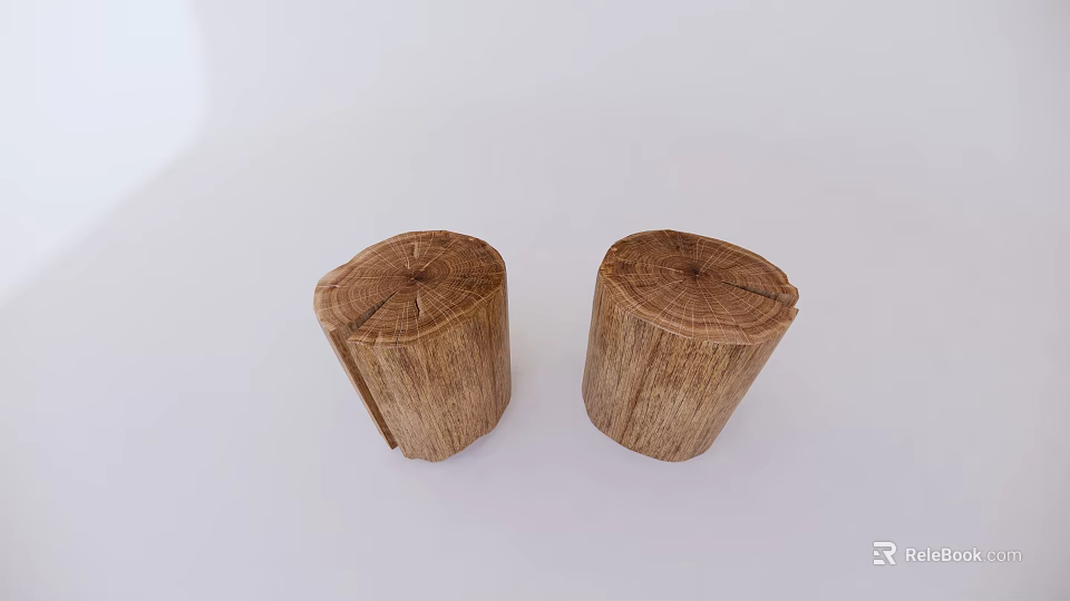 Natural Wooden Tree Stump Side Tables With Rustic Texture And Solid Design 3d model 