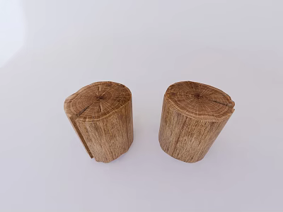 Natural Wooden Tree Stump Side Tables With Rustic Texture And Solid Design 3d model
