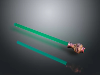 Green Enchanted Sword With Golden Decorated Hilt And Shiny Reflective Blade Against Dark Background 3d model