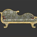 Luxurious Chaise Lounge with Gold Frame and Floral Fabric Red Accents