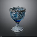 Elegant Blue Decorative Cup With Carved Tree Branches And Ruffled Rim