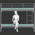 Group Of People Sitting On Bunk Bed With Blue Mattress And Metal Frame
