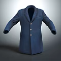 Blue Long Coat With Single Breasted Design And Three Buttons On Grey Background 3d model
