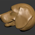 Golden Shiny Dog Head Sculpture With Intricate Facial Details And Glossy Finish