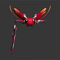 Anime Style Female Character with Red Hair Orange Gradient Horns Red White Battle Outfit Sword