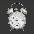 Silver Alarm Clock With Black Dial Two Bells And Reflective Surface On Dark Background 3d model