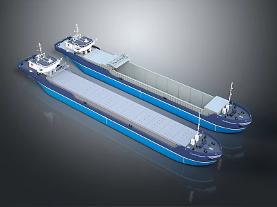 Two Modern Blue Cargo Ships With Flat Decks 3d model