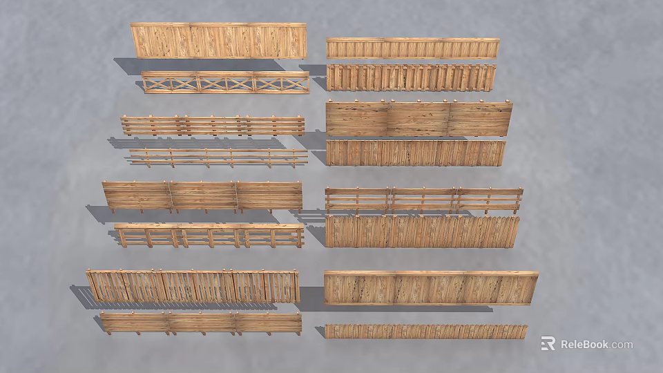 Various Styles of Wooden Fences with Rustic Design and Different Patterns 3d model 