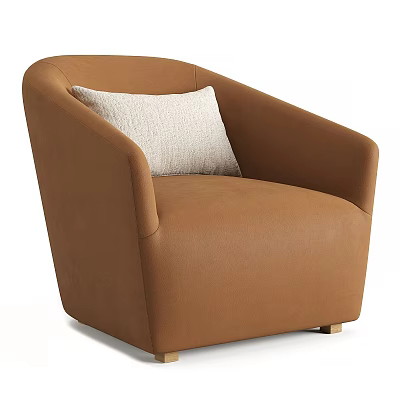 Modern Brown Leather Accent Chair With Armrests And Light Colored Cushion 3d model