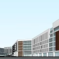 Modern Office Building With Glass Facade Urban Square Pedestrians And Blue Sky
