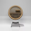 Stylish Modern Circular Bookcase With Illuminated Rings And Metal Stand Design
