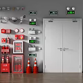 Complete Fire Safety Equipment Set With Extinguishers Exit Signs Emergency Lights And Safety Doors
