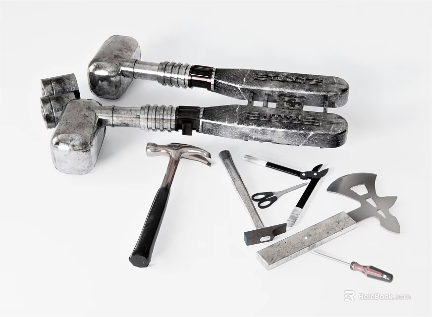 Essential Hardware Tools Collection With Hammers Wrenches Scissors Chisels and Screwdrivers 3d model