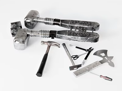Essential Hardware Tools Collection With Hammers Wrenches Scissors Chisels and Screwdrivers 3d model