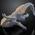 Fantasy Mythical Creature 3D Model With Scaled Body Spiked Back And Winged Limbs