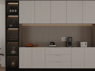 Modern Kitchen Interior With Light Cabinets Countertop LED Lighting And Oranges Decor 3d model