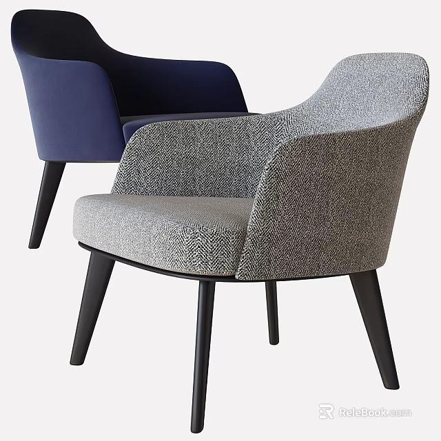 Modern Upholstered Accent Chairs In Blue And Gray With Armrests And Black Legs 3d model 