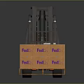 Heavy Duty Industrial Forklift Loading Stacked FedEx Boxes On Wooden Pallet