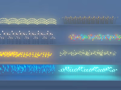 Various Colorful Decorative String Lights Displayed on Shelves for Home Decoration 3d model