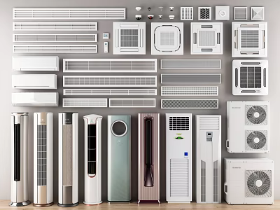 Various Home Air Conditioners And Tower Fans Including Wall Mounted Floor Standing And Window Types 3d model