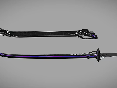 Black And Purple Decorative Sword With Intricate Hilt And Sharp Blade Design 3d model