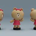 Brown Teddy Bear Doll In Pink Dress With Pink Bow Three Angle Views