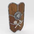 Vintage Wooden Shield With Metal Frame Circular Ornament And Crossed Tools