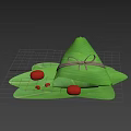 Traditional Chinese Zongzi Wrapped in Fresh Green Leaves with Red Dates on Banana Leaf Base