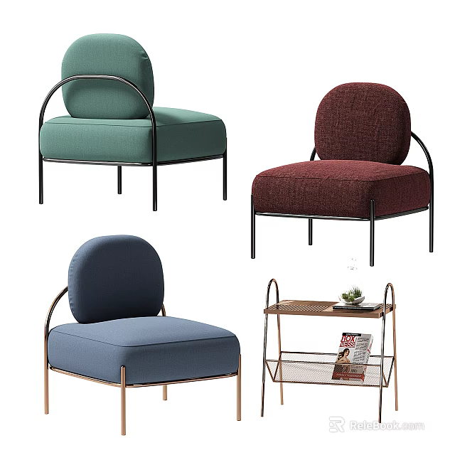Modern Single Sofa Collection with Metal Frames in Green Red Blue Colors 3d model