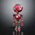 Red Robot Character With Big Eyes And Metallic Body Standing On Reflective Surface