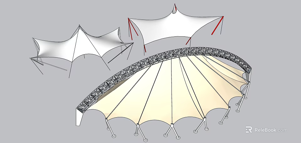 Modern Tensile Membrane Structures Architectural Designs With Supporting Frames And Canopies 3d model 