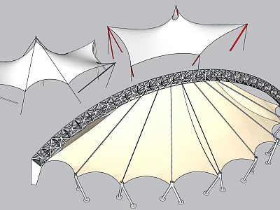 Modern Tensile Membrane Structures Architectural Designs With Supporting Frames And Canopies 3d model