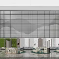 Spacious Modern Hotel Lobby With Elegant Chandelier Large Glass Windows Art Installation And Seating Areas