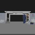 New Chinese Style Event Entrance Gate with White Frame Side Panels Decorative Vases and Patterns