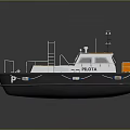 Wooden Pilot Boat With Ladder Railings Black Green Hull White Cabin And Orange Lifebuoy