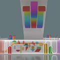 Colorful Modern Reception Desk With Geometric Decorative Elements And Striped Lighting Design 3d model