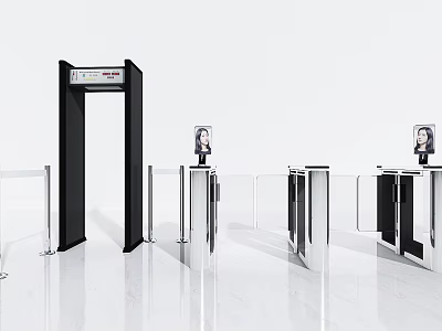 Modern Public Facility Security Check With Metal Detector Gate And Facial Recognition Turnstiles 3d model