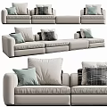 Light Fabric Sectional Sofa With Plaid And Solid Color Decorative Cushions 3d model