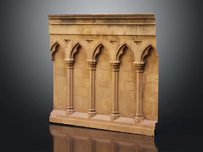 Gothic Style Carved Stone Structure With Arched Openings And Decorative Columns 3d model