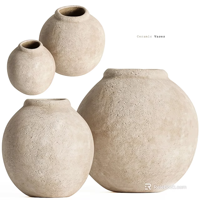 Multiple Modern Minimalist Beige Textured Ceramic Vases for Home Decor 3d model 
