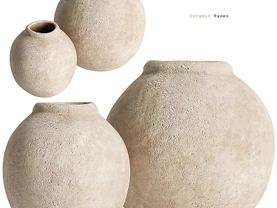 Multiple Modern Minimalist Beige Textured Ceramic Vases for Home Decor 3d model