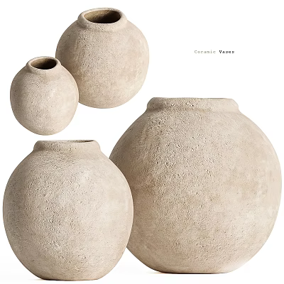Multiple Modern Minimalist Beige Textured Ceramic Vases for Home Decor 3d model