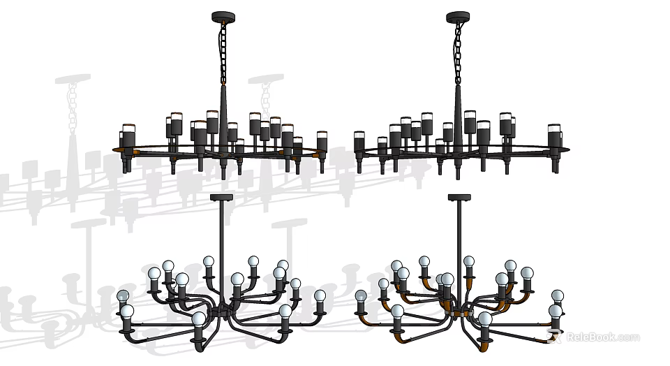 Modern Chandelier Designs With Black Metal Frame And Multiple Bulbs 3d model 