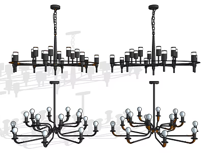 Modern Chandelier Designs With Black Metal Frame And Multiple Bulbs 3d model