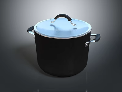 Stainless Steel Black Cooking Pot With Silver Lid And Heat Resistant Handles 3d model