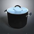 Stainless Steel Black Cooking Pot With Silver Lid And Heat Resistant Handles