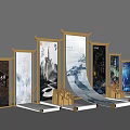 Elegant Chinese Style Window Display With Scroll Frames And Landscape Paintings 3d model
