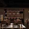 Modern Restaurant Interior Featuring Wine Racks Bar Counter And Chandeliers Dining Tables